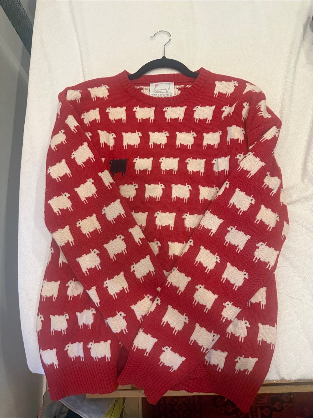Rowing Blazers Red Sweater with Cream Sheep Motif